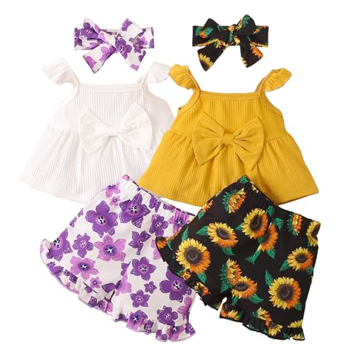 Image of Toddler Baby Girl Clothes Summer Outfits Ruffle Sleeveless Linen Shirt Kids Short Set for Girl Size 3-24M