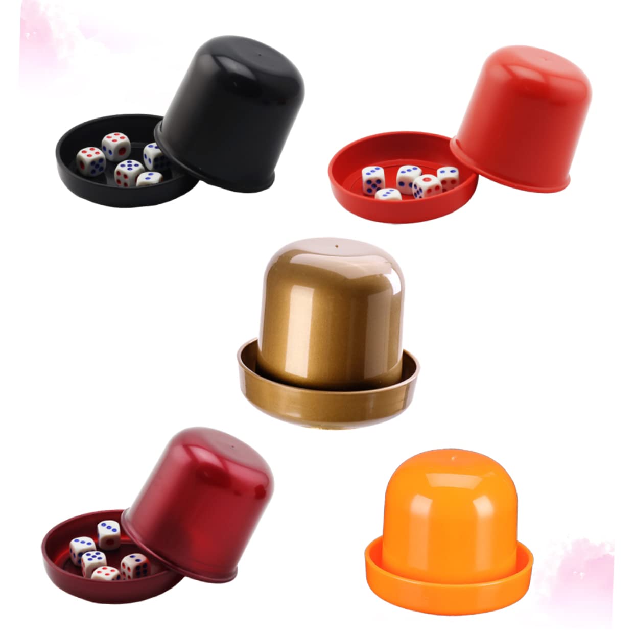 BESPORTBLE Set di 5 Tazze per Dadi Rinforzate Anti-cheating con Base, Materiale Abs Resistente, Copertura Trasparente e 5 Dadi Colorati per Gioco Ktv con Amici