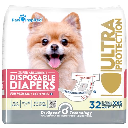 Image of Paw Inspired Disposable Female Dog Diapers, XXS Size, 32 Count