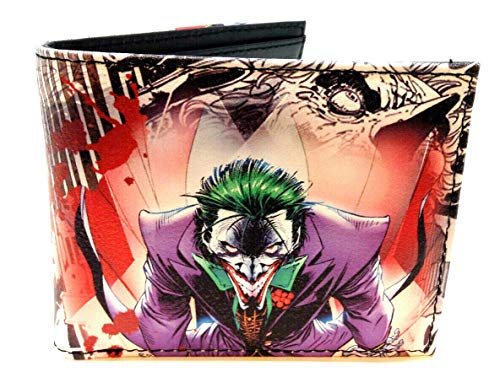 DC Comics The Joker Sublimated Graphic Print PU Faux Leather Men's Bifold Wallet