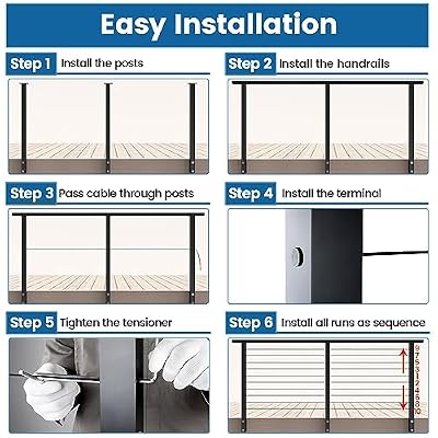 Muzata 3'-6'6 Side Mount Black Complete Cable Railing Kit 36 Inch Cable Railing System for Decks with Post Handrail Space-Saving Fascia Mount with User Guide RCF2 BH4S
