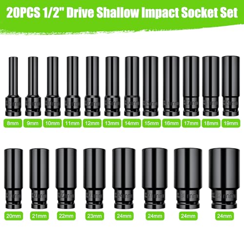 Image of 20 Piece 1 /2 Inch Drive Deep Impact Socket Set Sleek Black Chrome Finish for Ultimate Durability and Performance Heavy Duty Impact Sockets Ideal for Mechanic Tool Sets Complete Impact Socket Set