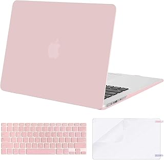 MOSISO Compatible with MacBook Air 13 inch Case (Models: A1369 & A1466, Older Version 2010-2017 Release), Protective Plastic Hard Shell Case & Keyboard Cover & Screen Protector, Rose Quartz