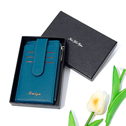 Image of Badiya Slim Women Wallet RFID Blocking Bifold Compact 9 Card Slots Holder Wallets Soft Leather with Zipper Coin Pocket 2 ID Window