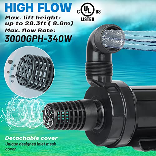 Image of OYO WATER 3000 GPH Submersible Outdoor Inline Pump Pond | High Head Water Pump for Garden Waterfall Fountain Water Circulation Pump for Koi Fish Pond