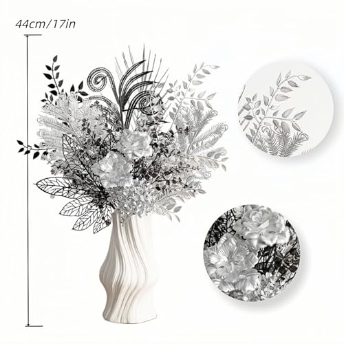 Image of Black silver artificial decorative bouquet, Luxury Gothic silk flowers 17''