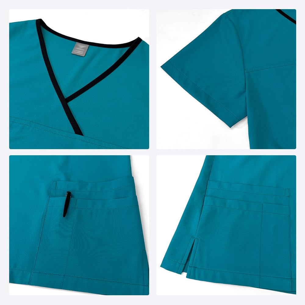 Scrubs dla kobiet Split Suit dekolt w serek top i spodnie do biegania z czterema kieszeniami czysty kolor szybkoschnące medyczne mundury pielęgniarskie DK51