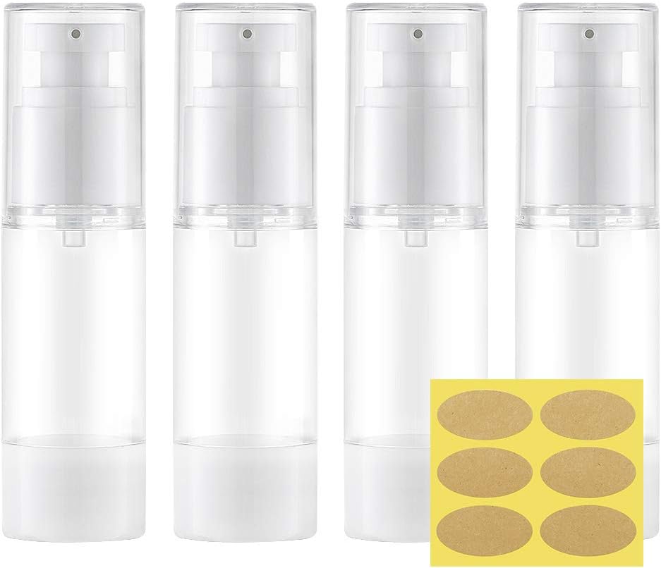 MYLL 30ML Airless Pump Bottle (4 Pcs) Travel Pump Dispenser, Container for Foundation, Lotion - BPA Free (Transparent)