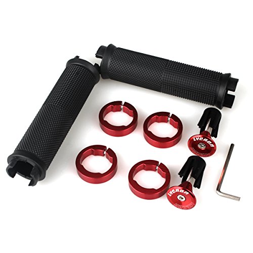 LYCAON Bike Handlebar Grips, Non-Slip-Rubber Adjustable Bicycle Handle Grip with Aluminum Lock, Mountain Road Foldable Bike MTB BMX with Two Rubber Aluminum Expandable End Caps. (Red) - Thumbnail 4