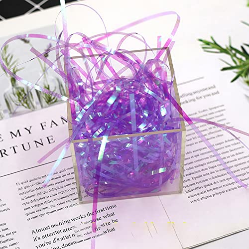 SUBIAOY 150 Grams Purple Crinkle Paper Shred Filler For Gifts Birthday Bridesmaid Gift Boxes Bags Retail Decoration,Sparkly Plastic Hamper Shreds Cushion Fill For Gift Wrapping & Basket Filling