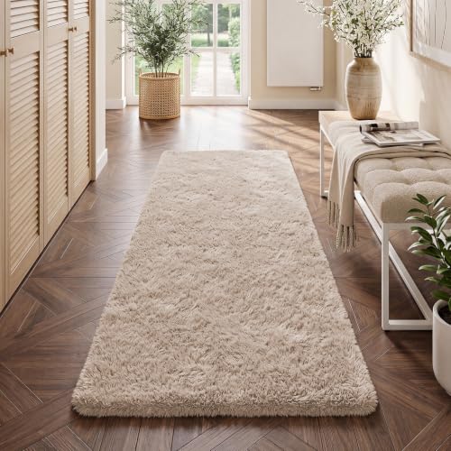 Hochflor Flauschig Teppich Wohnzimmer Schlafzimmer Läufer 80x150cm Kamel