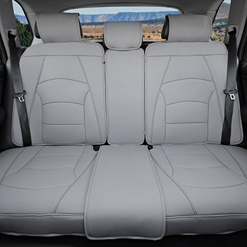 Image of FH Group Car Seat Cover for Back Seat Solid Gray Faux Leather - Universal Fit, Rear Seat Covers for Cars with Rear Split Bench, Car Seat Cushions, Car Interior Accessories for SUV, Sedan, Van