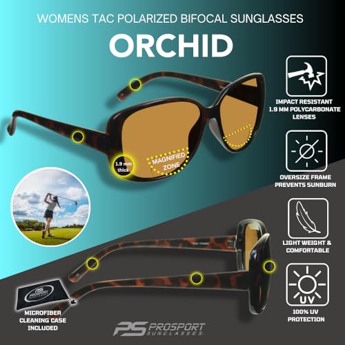 Image of proSPORT Womens Polarized Bifocal Reader Sunglasses Gray Brown Lens Oversize Jackie-O Black Brown Frame