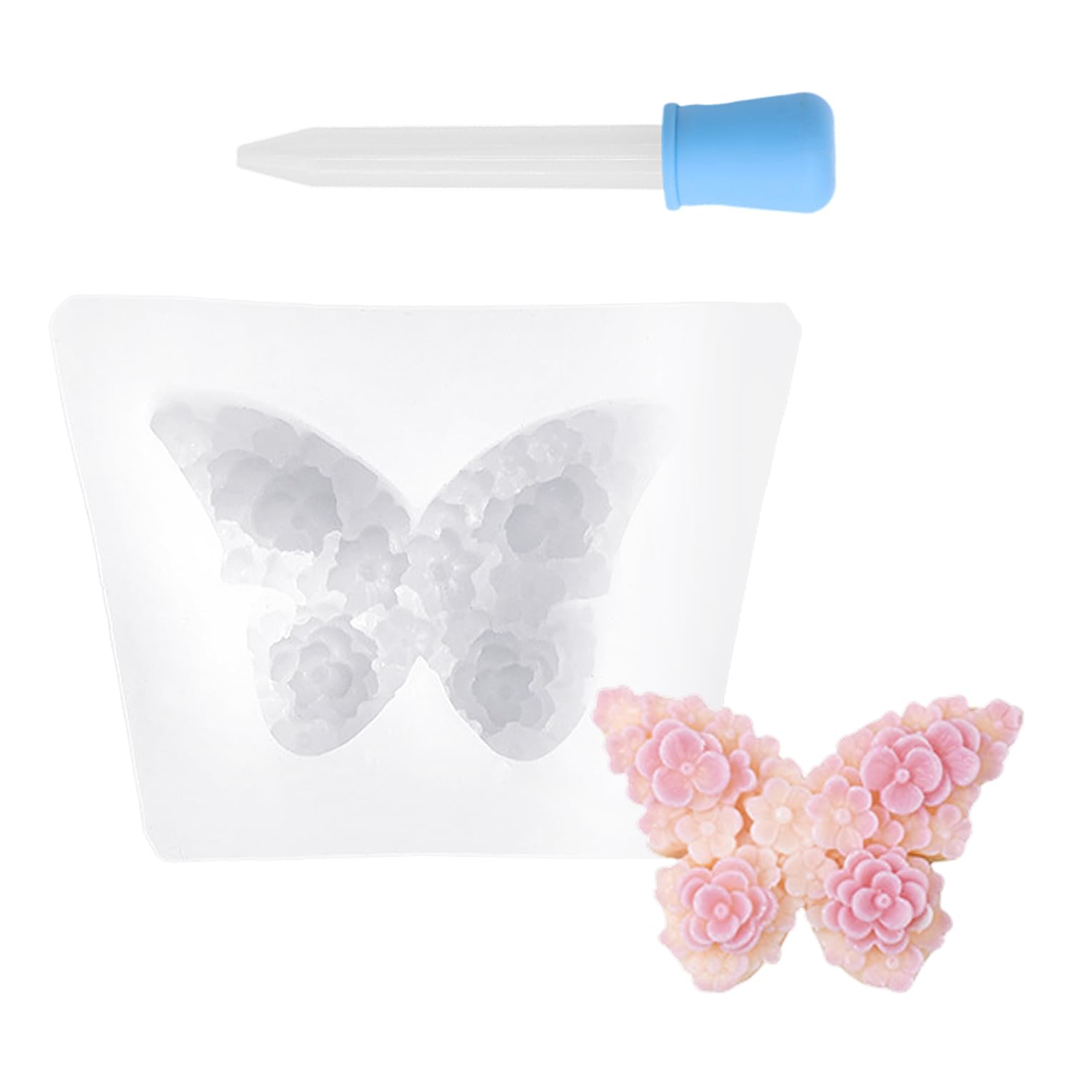 Cynosuretech As Shown In The Picture 1 Piece Flower Butterfly Silicone Mold, 1 Piece Silicone Dropper, Three-Dimensional Candle Holder Mold, Casting Mold, Diy Styling Mold, Creative Candle Holder Mold