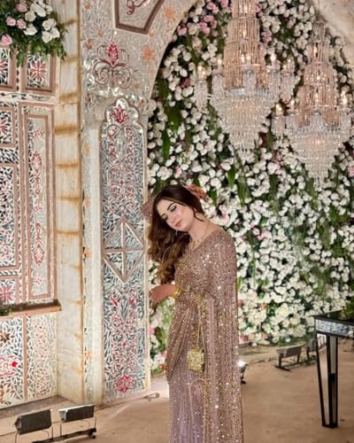 Image of Women Butterfly Net Saree with Sequins Embellished Work and Designer Unstitched Blouse and Premium Saree