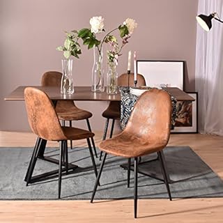 MEUBLE COSY Set di 4 Sedie da Pranzo Vintage Imbottito Senza Braccioli con Schienale in Pelle Scamosciata per Cucina Sala Soggiorno