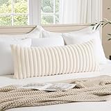 MIULEE 1 Piece Faux Fur Lumbar Decorative Throw Pillow Covers 14x36 Inch, Retro Vintage Boho Home Decor Soft Plush Couch Pillows Cozy Fluffy Cushion Covers for Sofa Bed Beige