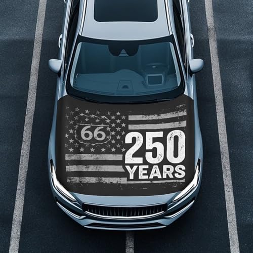 Image of Black American Flag Car Hood Cover 4th of July Car Hood Cover Wrap Stretch Car Bonnet Banner 250 Years Patriotic Automotive Hood Covers Car Sedans Accessory Decorative Universal Fit