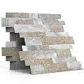 MOFIT Backsplash Tile for Kitchen Peel and Stick Stone Matte Finish,Bathroom Tiles Stickers 3D Wall Panel Linear Mosaic Marble Backsplash Waterproof(10sheets,Castle Brown)