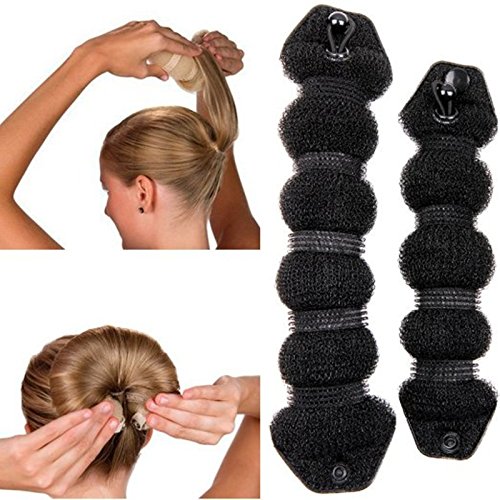 JIAHAO Beauty Buns 2 Pieces Magic Hair Styling Styler Twist Ring Former Shaper Doughnut Donut Chignon Bun Maker Clip Hair Curler Accessory Small & Large (Black)
