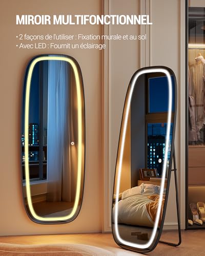 Miroir sur pied LED 160x50, 3 couleurs réglables Hzuaneri