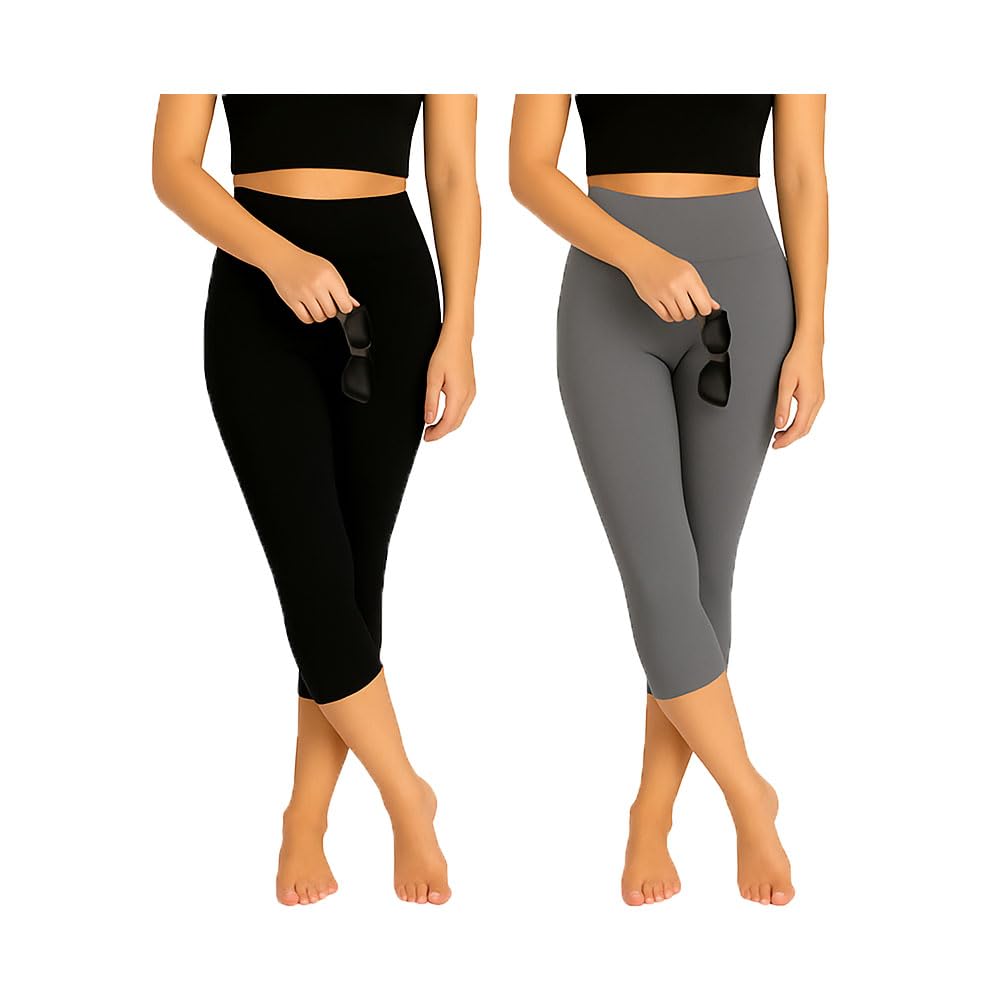 brand flex Womens Stylish Cotton Blend Stretchable Plain 3/4th Capri For Women Black, Grey Combo Pack Of 2-picture-43