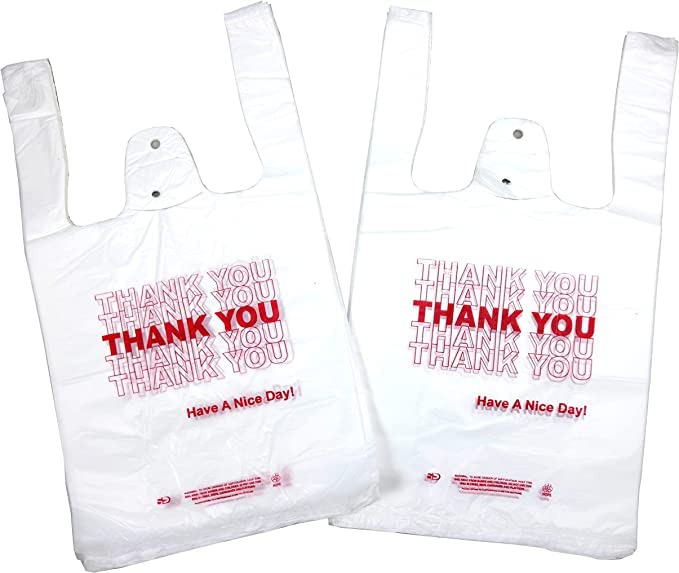 Plastic Bag- Small Economy 'Thank You' White T Shirt Bag 7"x3.5"x13" 13 mic - 1000 bags/case