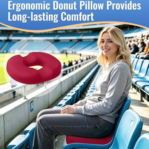 Image of CloudBliss Donut Pillow Stadium Seat Cushion for Tailbone Pain Relief and Hemorrhoids, Memory Foam Seat Chair Cushion, Portable Seat Cushions for Bleachers, Car, Home & Office