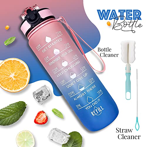 Active 100 Water Bottle 1000ml Sports Water Bottle with Motivational Time Marker & Straw - Image 2