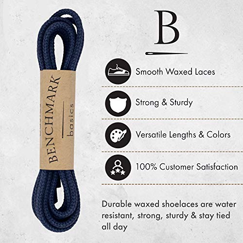 Benchmark Basics 36" Navy Blue Dress Shoe Laces - Round Waxed Shoestrings For Shoes & Boots - 1/10" (2.5Mm) Diameter - 1 Pair #TOP1