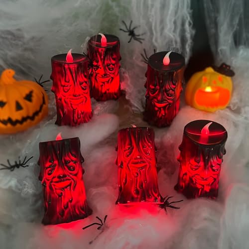 Halloween Deko Laterne Outdoor Mit Rot Lights,6 StüCk Halloween Tischdekoled Skull Led Teelicht,Schwarz Kerzen Deko Lteelichter Led Für Helloween Party Tischdeko Innen Outdoor KüRbis Laterne