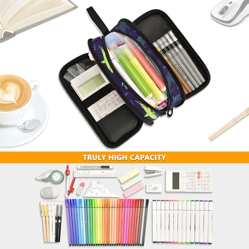Image of Pencil Case Large Pen Bag with Zipper Cartoon Shark | 3-Compartment Aesthetic Pencil Pouch Stationery Storage and Organizer, Marker Case School Supplies for Teen Adult Girls Boys