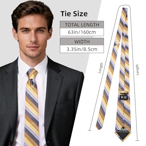 Image of Hi-Tie 63 inches Striped Paisley Extra Long Ties for Men Silk Necktie with Lapel Pin Tie Clip Big and Tall Men Formal Wedding