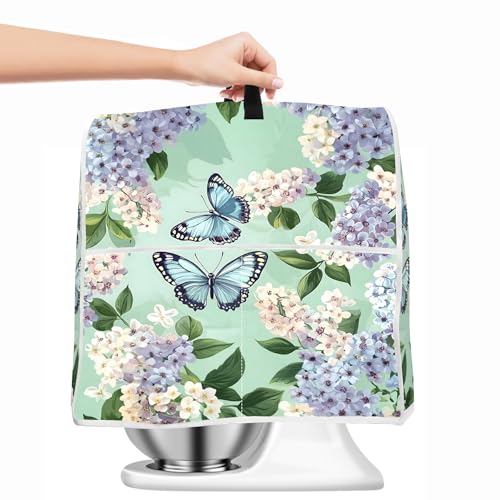 Image of Kitchen Dust Cover Compatible with 4.5 5 6 8 quart Stand Mixer, Kitchen Appliance Protective Covers with Top Handle and Pocket (Blue Butterfly, For All 6-8 qt Mixer)