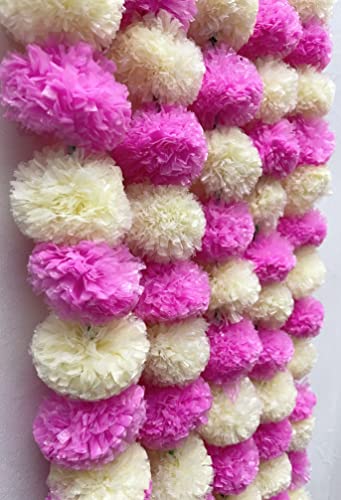 Image of SPHINX Artificial Marigold Fluffy Flowers Garlands for Decoration - Pack of 5 (Cream and Baby Pink)