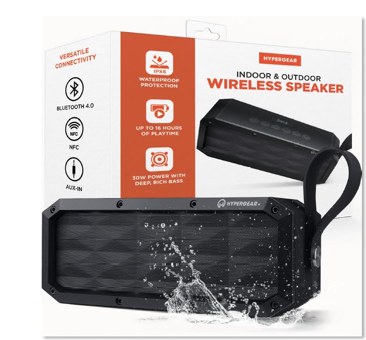 HyperGear BeastXL Bluetooth Speaker - 30W IPX6 Portable Speaker Bluetooth, Linkable Blue Tooth Speakers Outdoor & Indoor Water Resistant Loud Bass Wireless Speakers, Built-in Mic