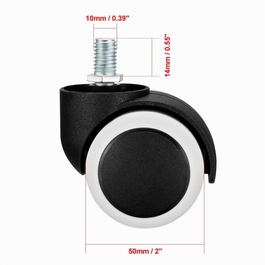 sourcing map Sedia Per Ufficio Ruote Ruote 2 Pollici Pu Stelo Filettato Orientabile Bianco Orientabili, 5 pz 5 pezzi