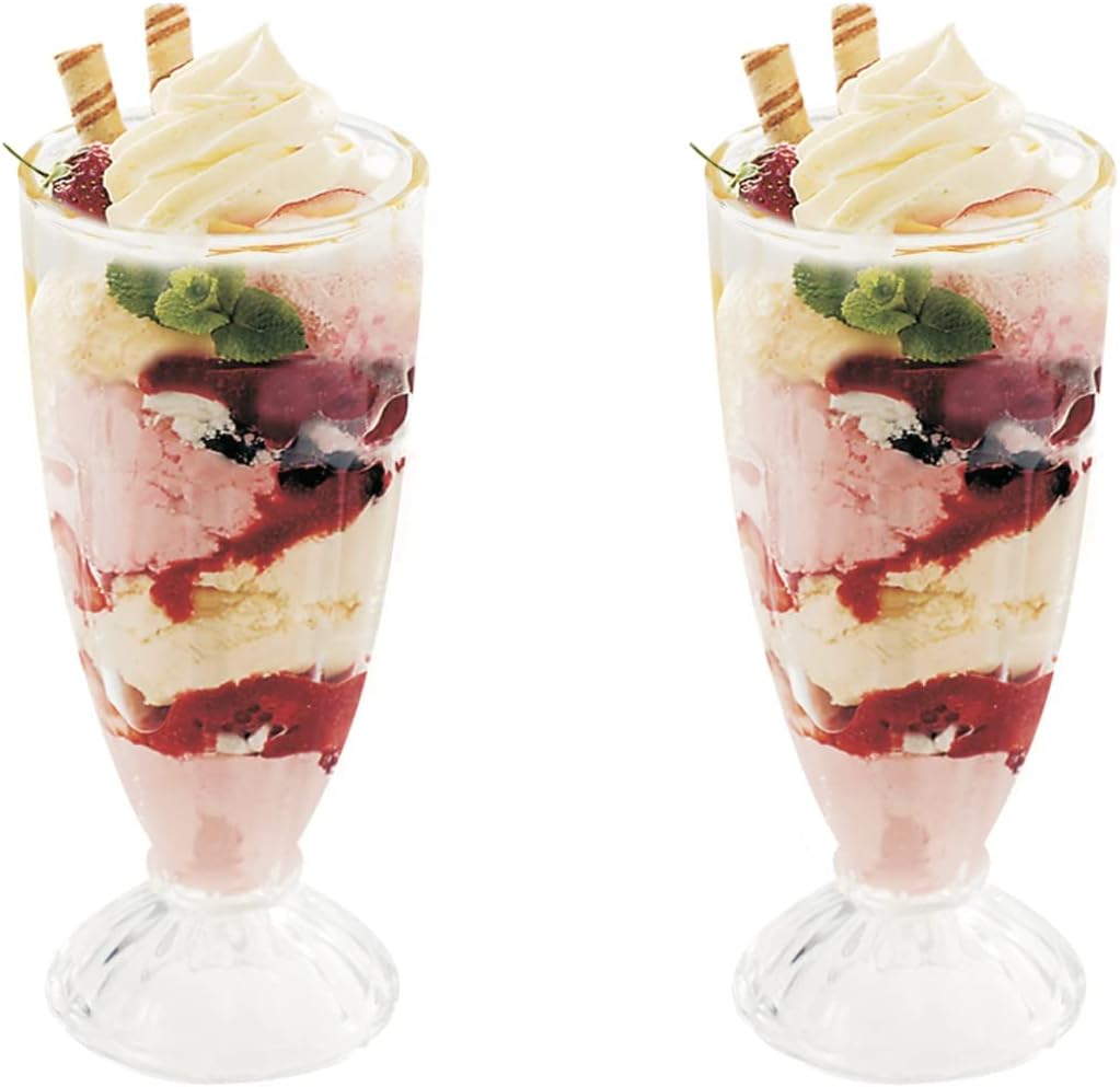 Set of 2 Dessert Cups 12oz Knickerbocker Glory Dessert Ice Cream Sundae Long Cocktail Glasses Dessert Bowls Fountain Glasses Milkshake Soda Glassware