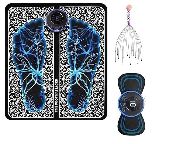 DEVU ENTERPRISE (Combo) Foot Massager-Wireless Ems Massage Machine,Rechargeable,Portable,&Foldable Design. 8 Modes,19 Intensity Levels For Ultimate Pains-ReliedpS