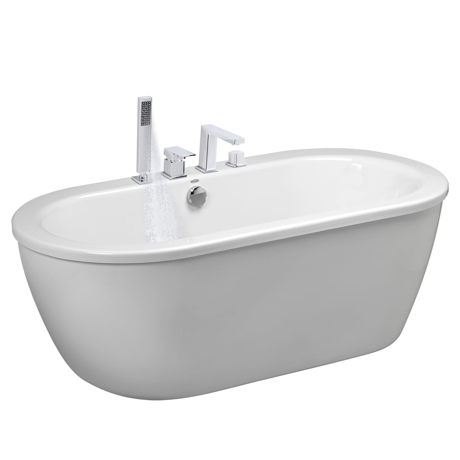 Grifo para bañera de 4 orificios, grifo de bañera con ducha de mano, grifo de borde de azulejo cromado, monomando con ducha de mano, grifo de baño frío y caliente para bañera (plata)