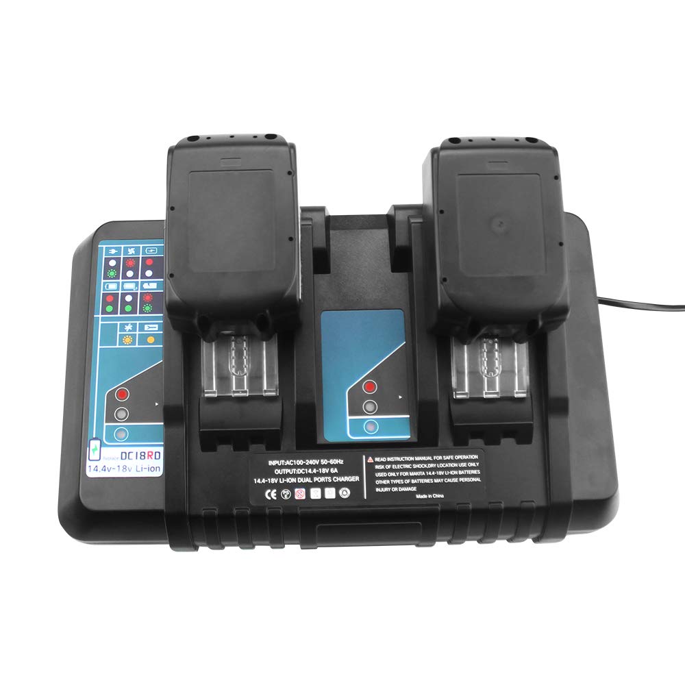 DC18RD Cargador de Doble Puerto 7A Cargador Rápido para DC18RC DC18RA DC18SF Compatible para Makita 14.4V-18V BL1415 BL1430 BL1830B BL1840B BL1845B BL1850 BL1850B