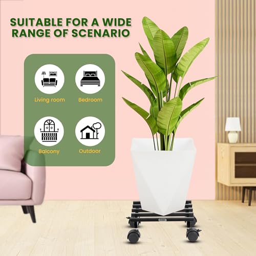 Image of Urban Plant Heavy Duty Plant Stand with Wheels | Wheel Pot Trolley for Balcony, Indoor & Outdoor | Rust-Proof Metal Gamla Stand (Black Square Caddy - Pack of 2)