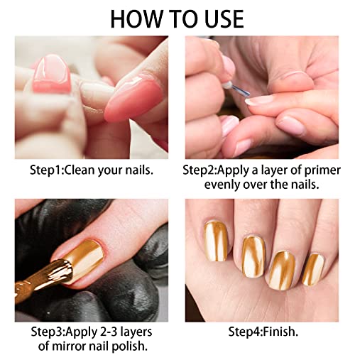 KYDA Mirror Nail Polish, Metallic Texture Nail Polish Bright Gorgeous Luster Nail Polish, Chrome Long Lasting Mirror Effect High Pigment Nail Polish for Nail Art-Silver