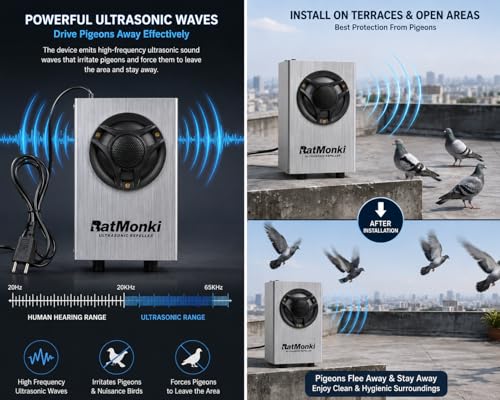 Image of RepellQ Bird Repellent System,Very Loud & Noisy Frequency Sound, Bird Deterrent Device to Keep Birds Away from Indoors, Outdoors Such as Pigeons, Crows, Bat (2500 Sq. Feet Area)