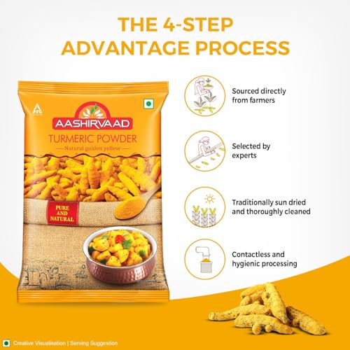 Image of Aashirvaad Turmeric Powder, 500g, Natural Golden Turmeric Powder with No Added Flavours and Colours (Pack of 2)