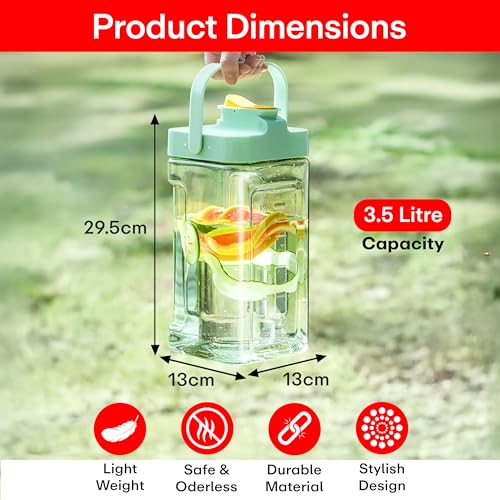 Image of Prime Pick Leak-Proof Water Jug with Tap - 3.5L Large Capacity Fridge Dispenser with Built-in Filter, Handle & Lid - BPA-Free, Easy-Pour & Easy-to-Clean Juice Container for Home, Office & Outdoor