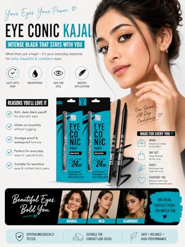 Image of Waterproof Smudge Proof Deep Black Kajal Pencil Pack of 2 for Women