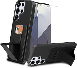 Compatible for Samsung Galaxy S25 Ultra 5G 2025 Phone Case with Tempered Glass Screen Protector, Card Holder/Slots Folding Kickstand/Stand Wallet Protective Case for Samsung S25 Ultra 5G - Black