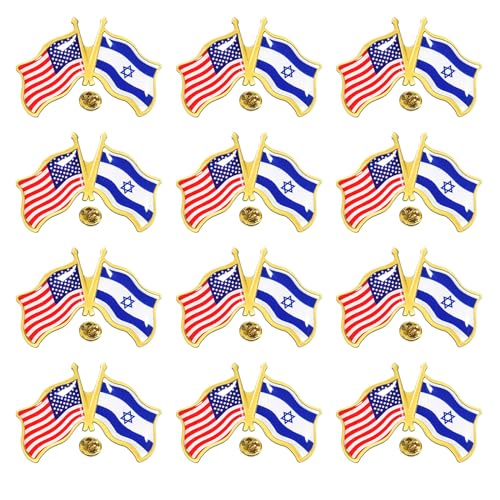 America Israel Flag Lapel Pins, Metal Friendship Pin for Tie Hat Cuff Bag, Pins Badge Souvenir for Men Women (12)