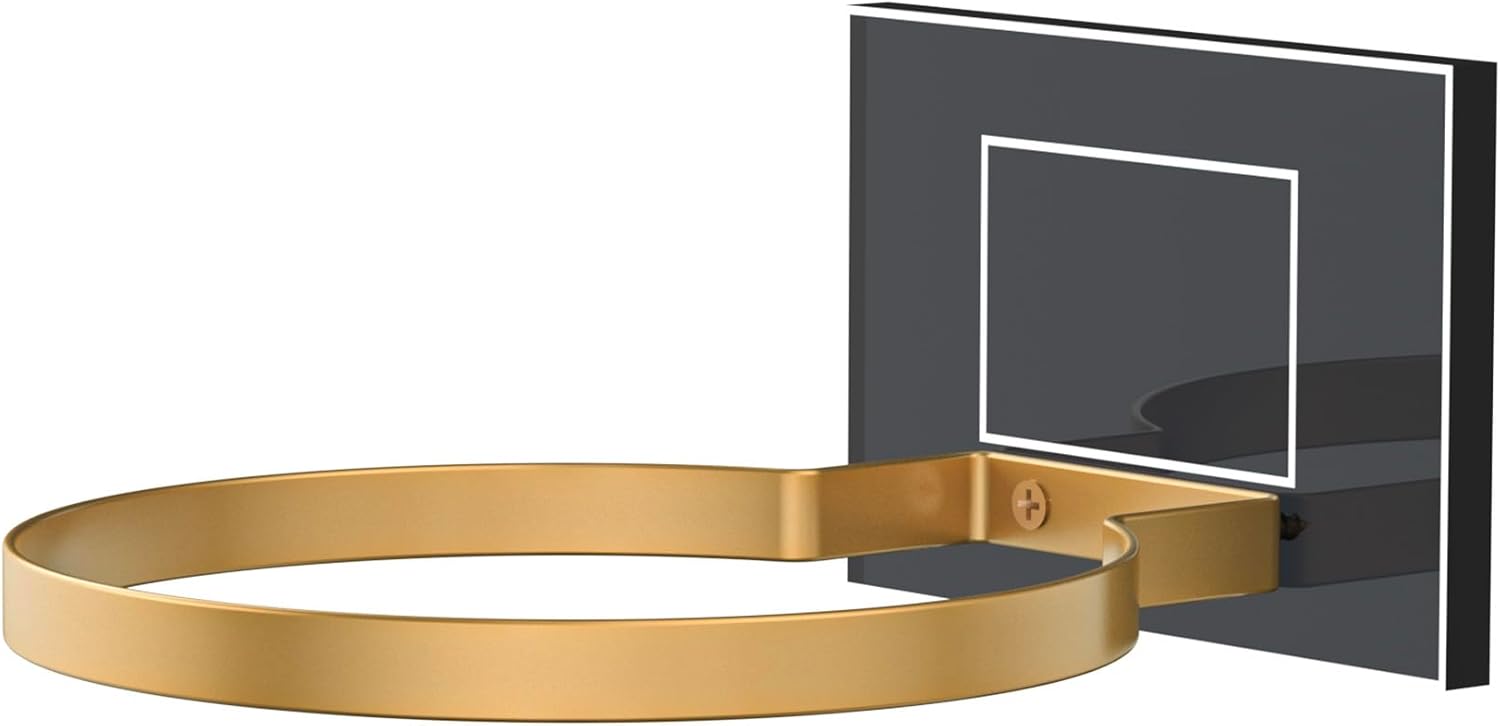 Ball Holder Wall Mount for Basketball, Soccer, Football & Volleyball, Wall-Mounted Ball Display Rack with Acrylic Base & Gold Metal Ring, Sports Ball Storage for Boys Room, Garage, Gym, Office